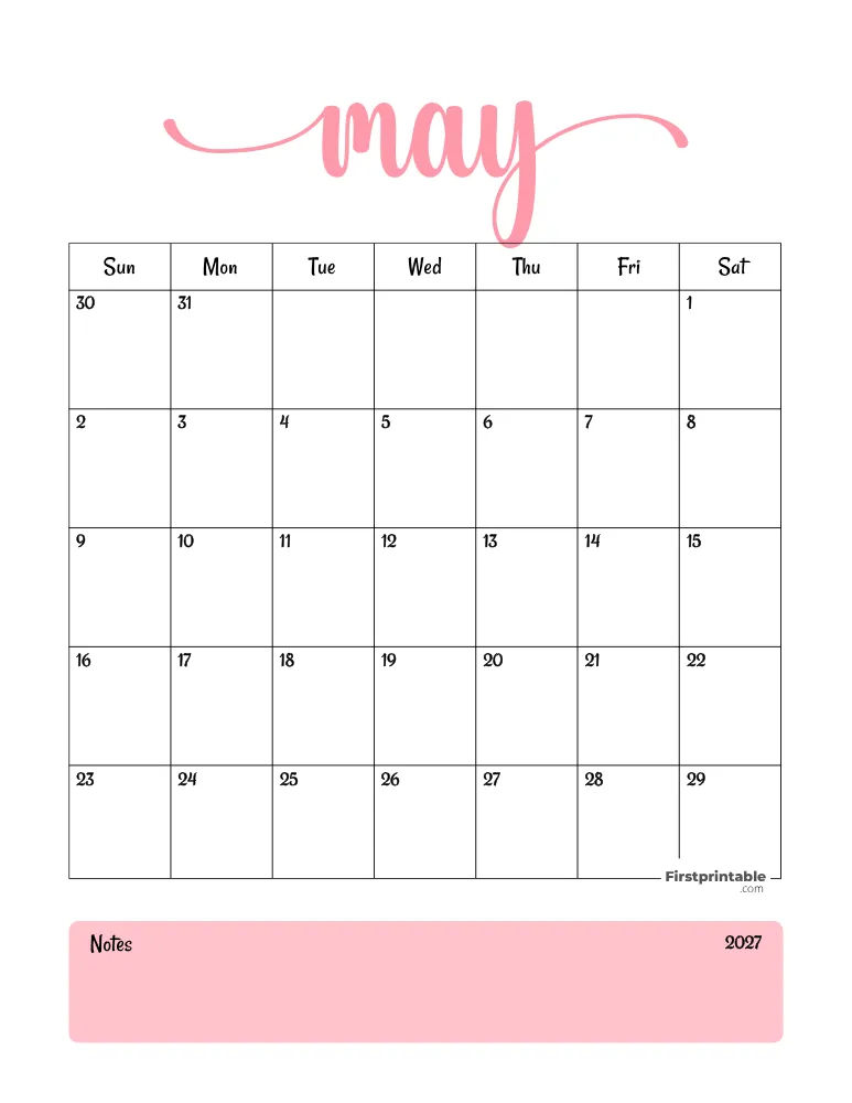 Printable May Calendar 2027 Template 04