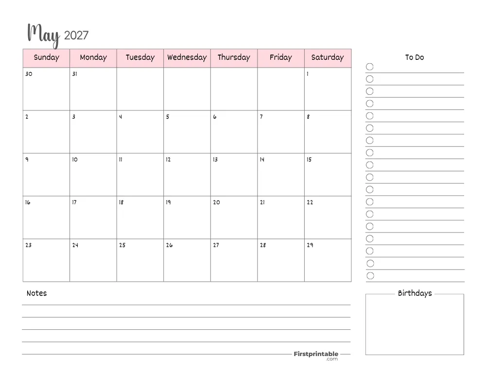 Printable May Calendar 2027 Template 15