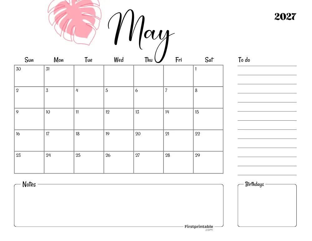 Printable May Calendar 2027 Template 18
