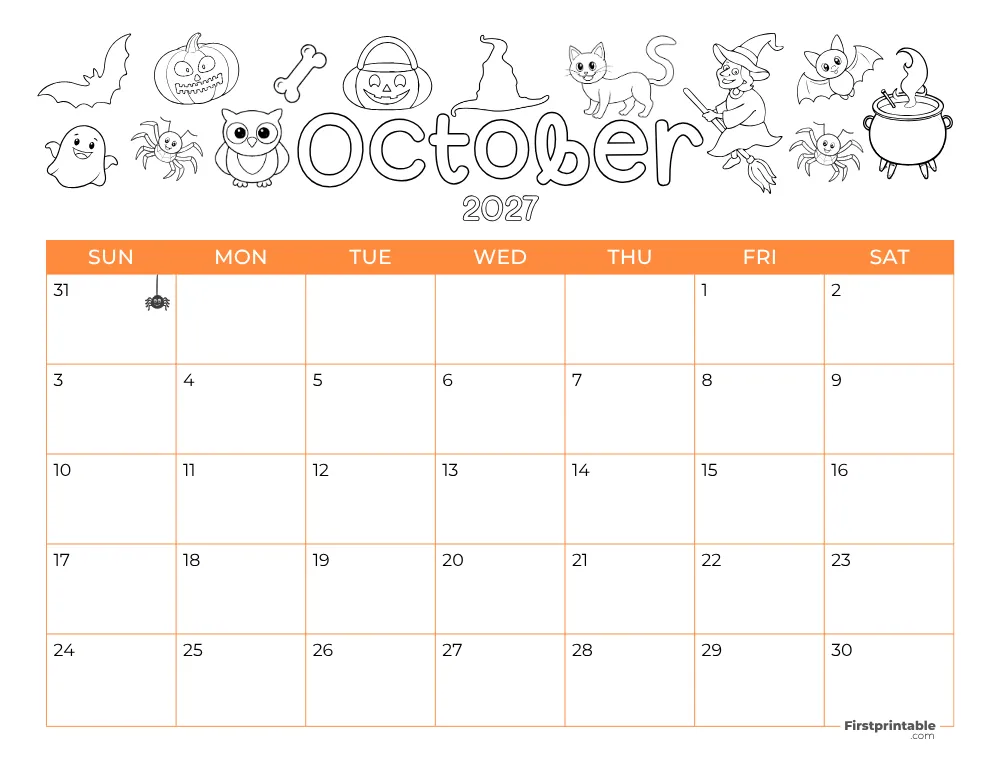 Printable October Calendar 2027 Halloween Template 25