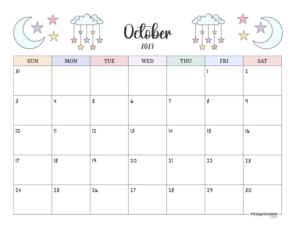 Printable October Calendar 2027 Template 14