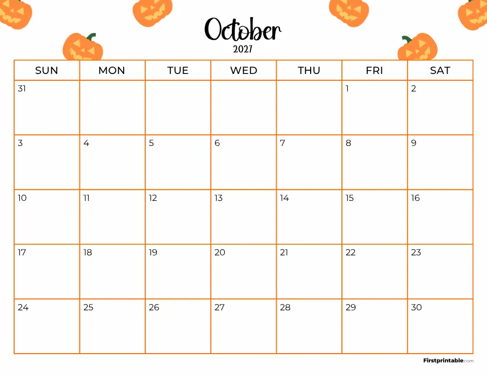 Printable October Calendar 2027 Template 17