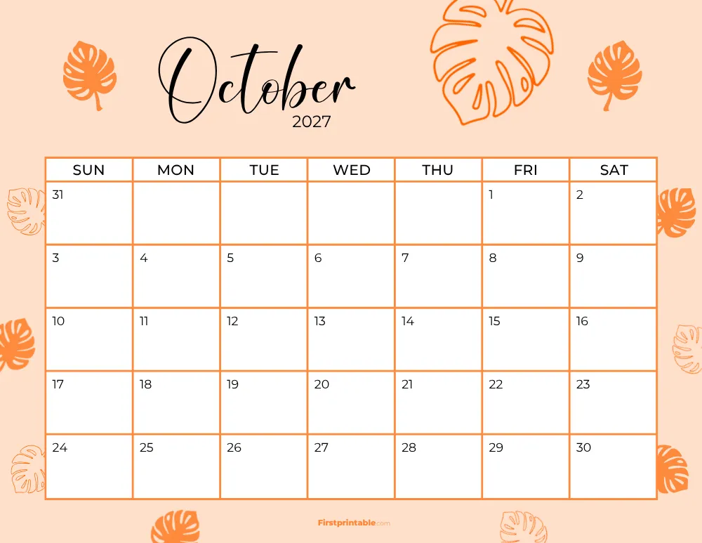 Printable October Calendar 2027 Template 19