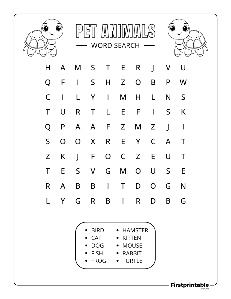 Pet Animals Word Search - Easy 01
