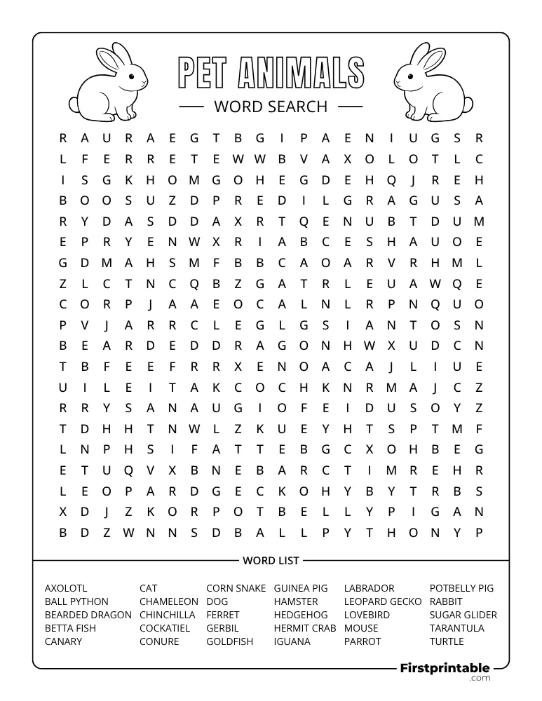 Pet Animals Word Search - Hard 01