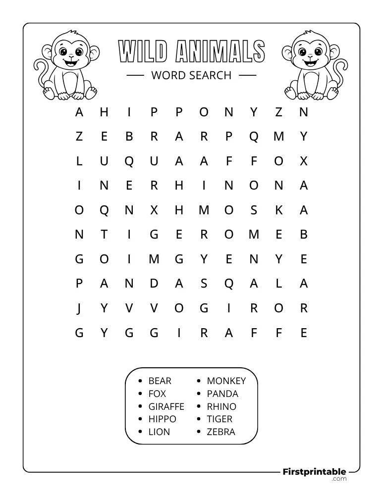 Wild Animals Word Search - Easy 03