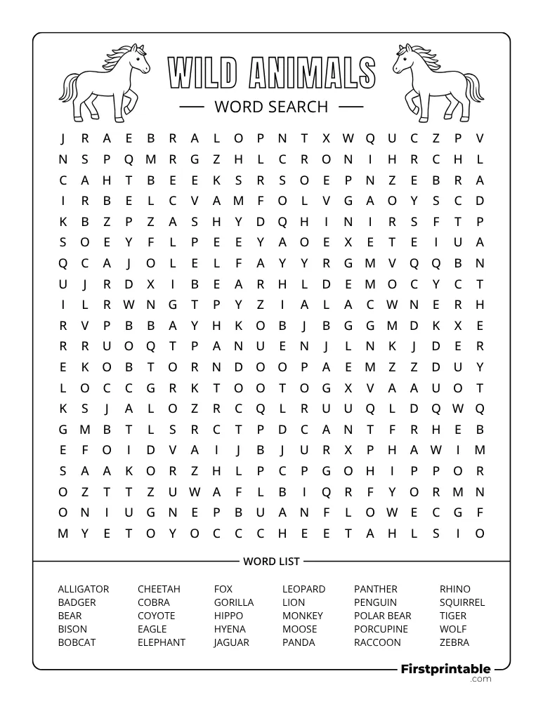 Wild Animals Word Search - Hard 03