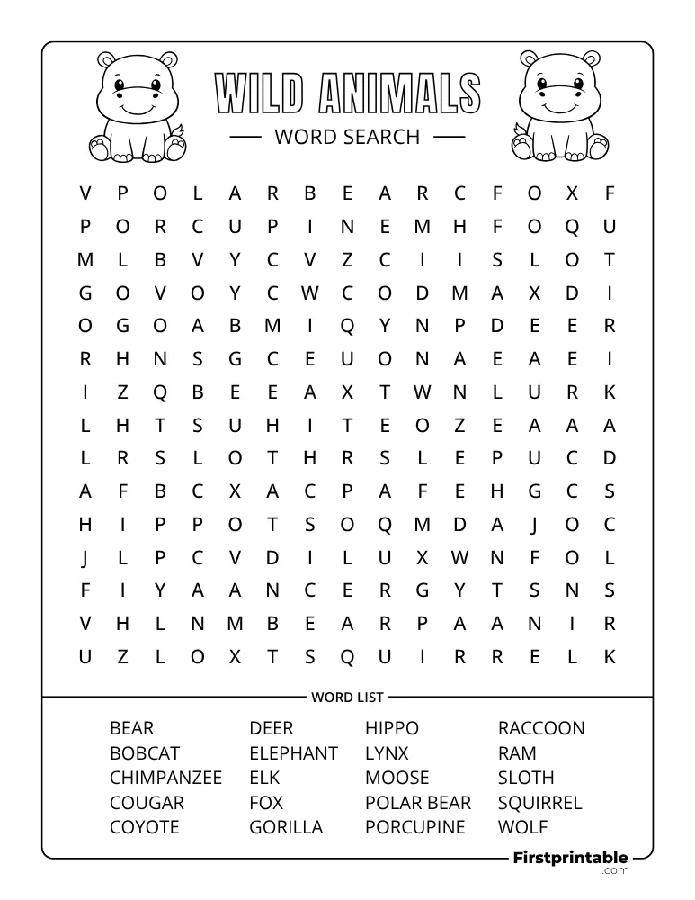 Wild Animals Word Search - Medium 03