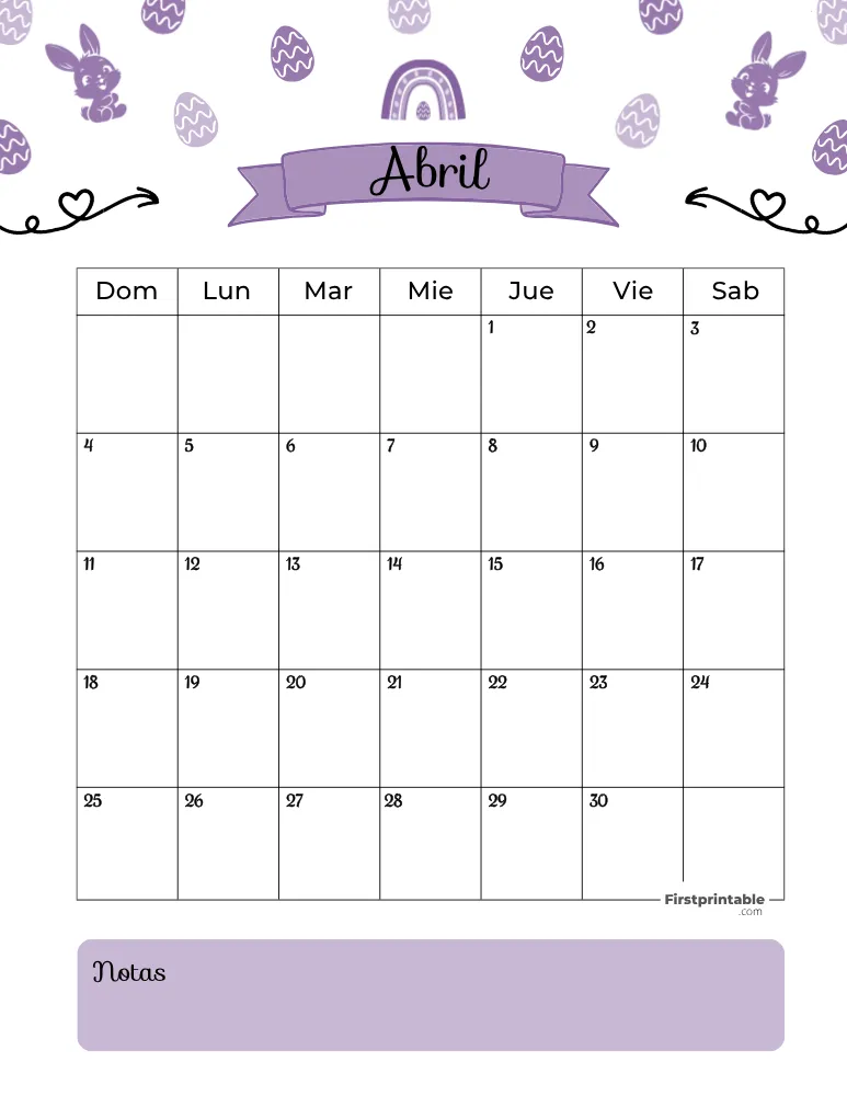 Spanish April Calendar 2027 Spring Template 28