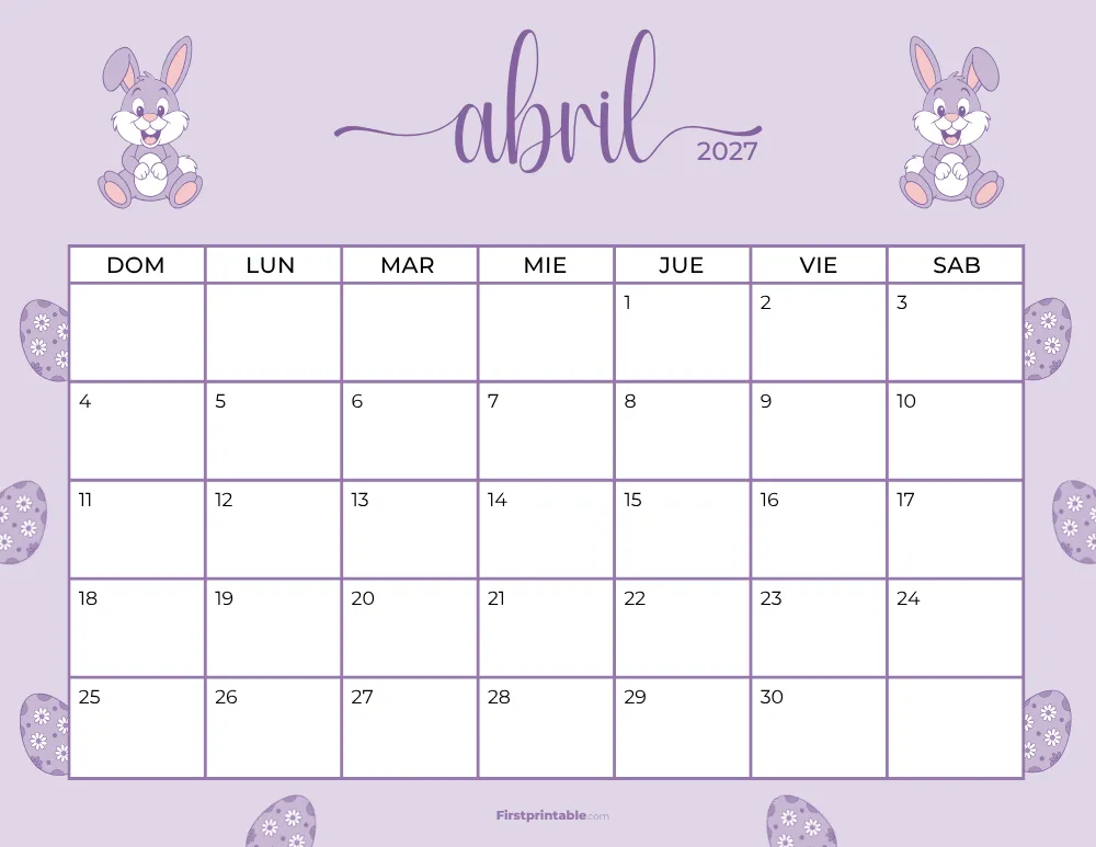 Spanish Printable April Calendar 2027 Spring Template 37