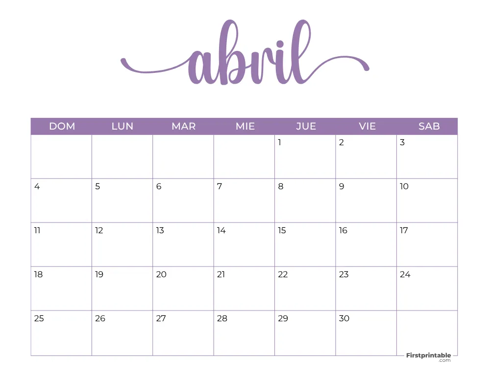 Spanish Printable April Calendar 2027 Template 38
