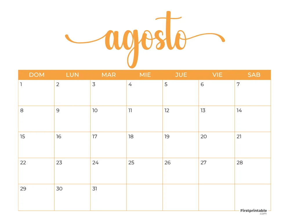 Spanish Printable August Calendar 2027 Template 38