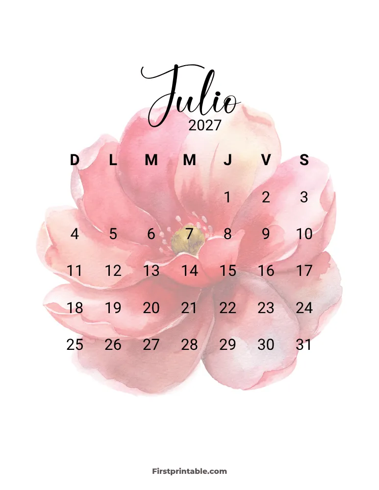 Spanish Printable July Calendar 2027 Template 27