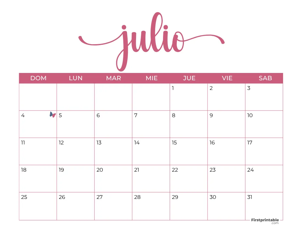 Spanish Printable July Calendar 2027 Template 38
