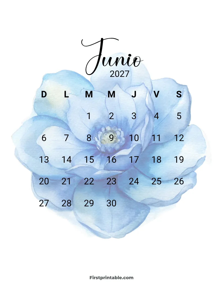 Spanish Printable June Calendar 2027 Template 27