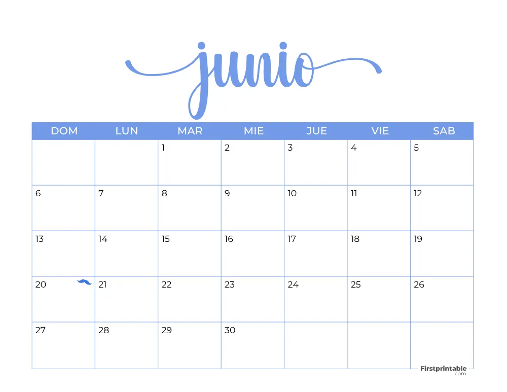 Spanish Printable June Calendar 2027 Template 38