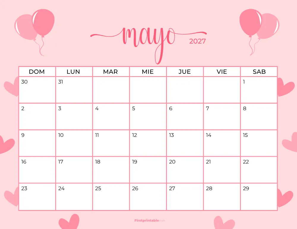 Spanish Printable May Calendar 2027 Mothers Day Template 37