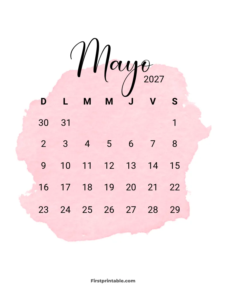 Spanish Printable May Calendar 2027 Template 30