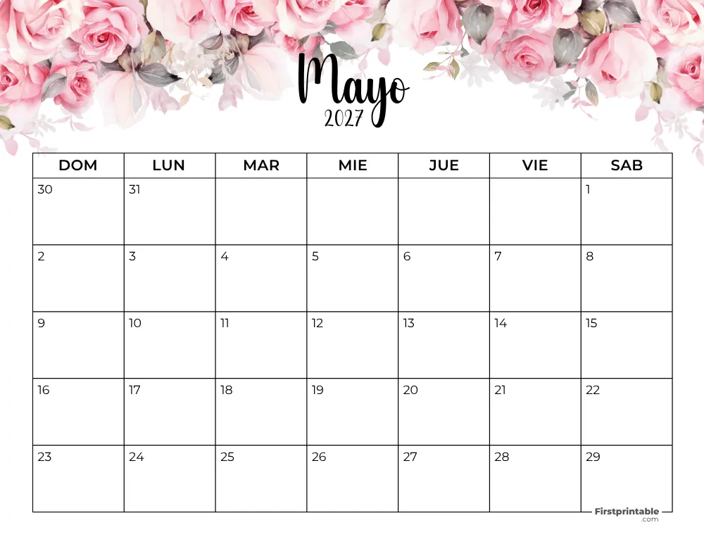 Spanish Printable May Calendar 2027 Template 40