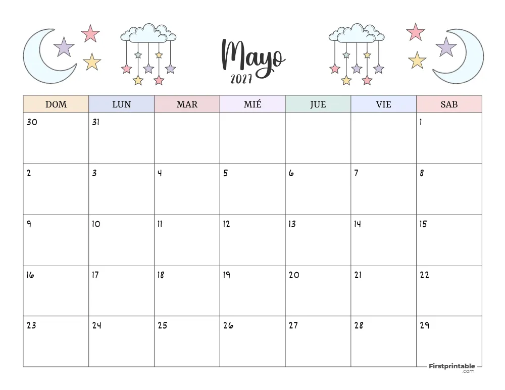 Spanish Printable May Calendar 2027 Template 41