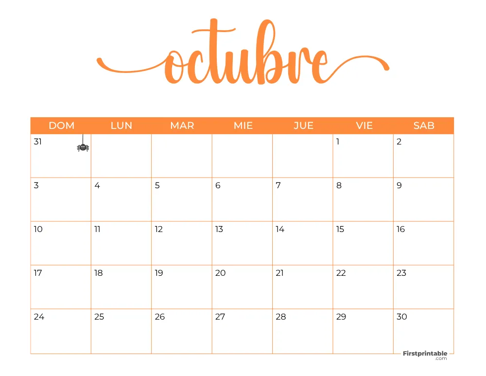 Spanish Printable October Calendar 2027 Template 38