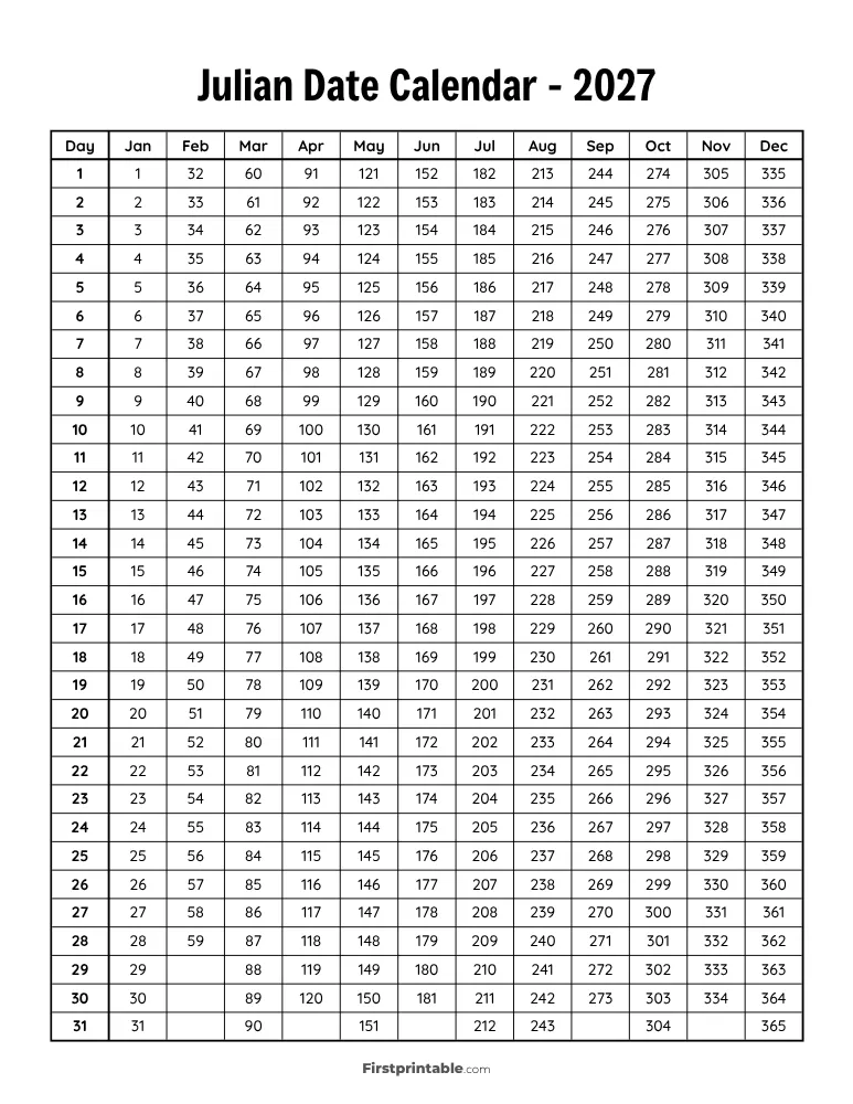 2027 Julian Calendar 01