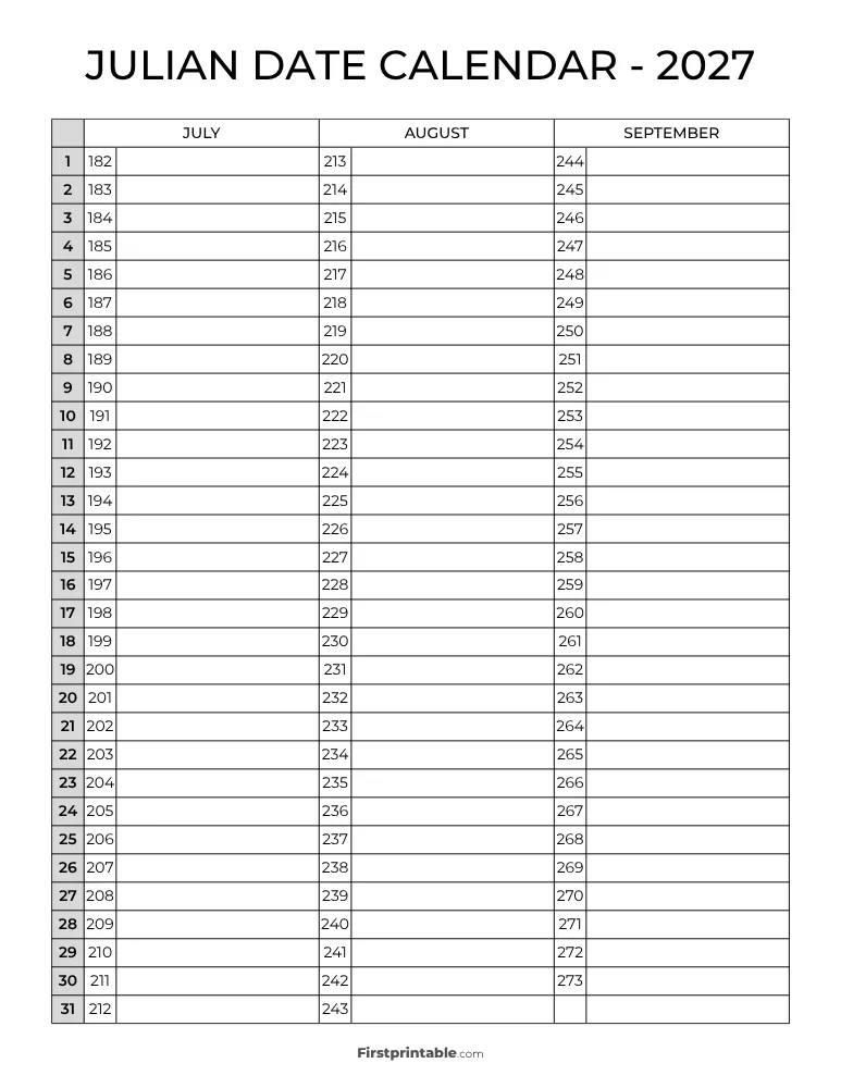 2027 Julian Calendar 08 Page 3 of 4