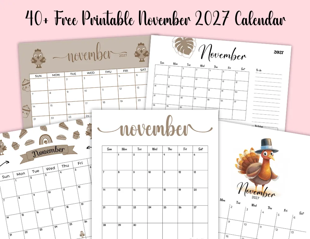 40+ Free Printable November 2027 Calendar