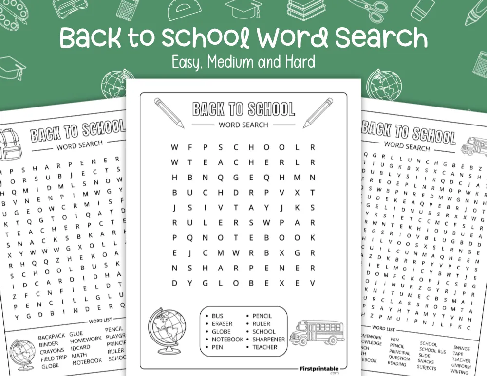 Back to School Word Search
