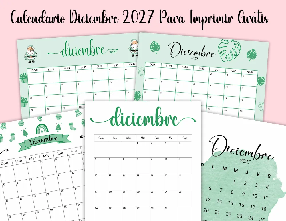 Calendario Diciembre 2027 Para Imprimir Gratis en Español