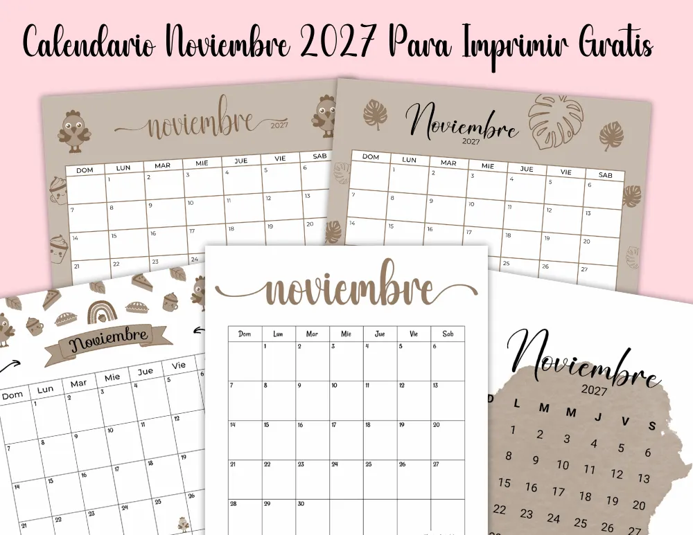 Calendario Noviembre 2027 Para Imprimir Gratis en Español