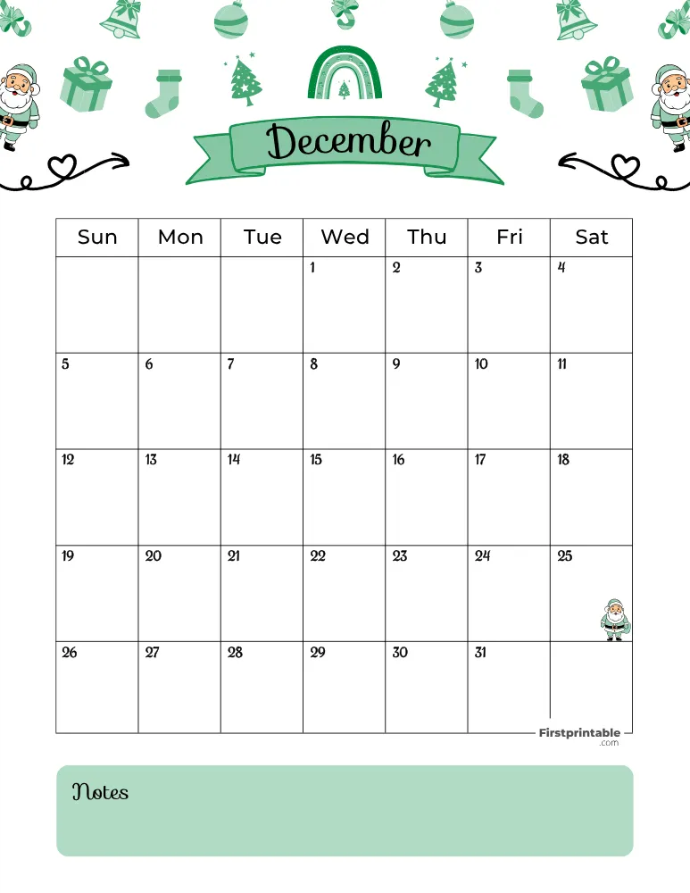 December Calendar 2027 Christmas Template 01