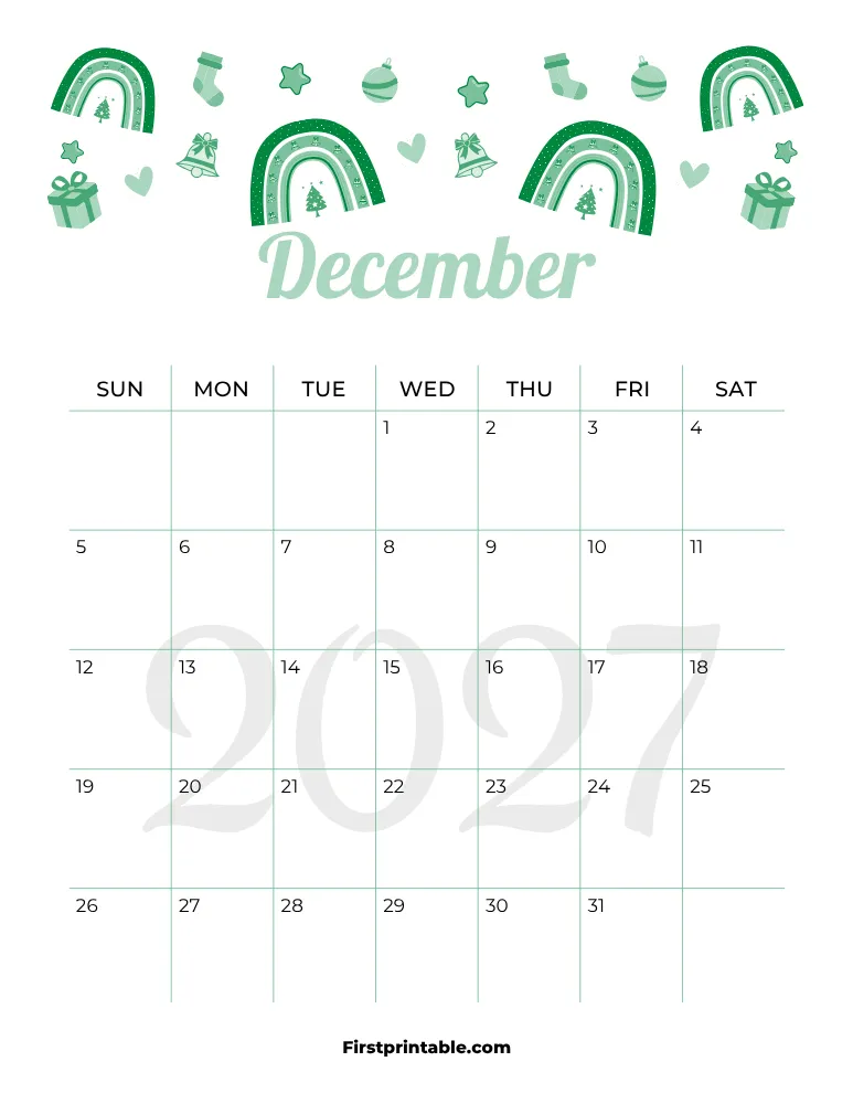 December Calendar 2027 Christmas Template 06