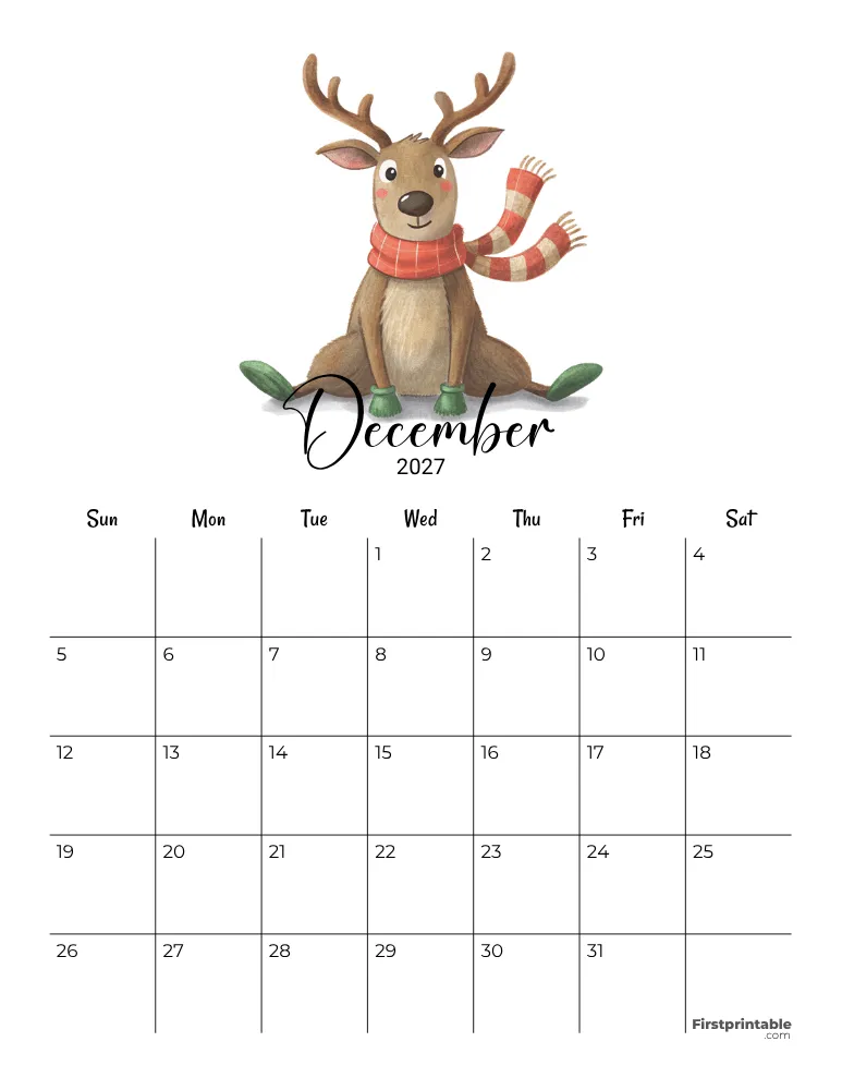 December Calendar 2027 Christmas Template 08