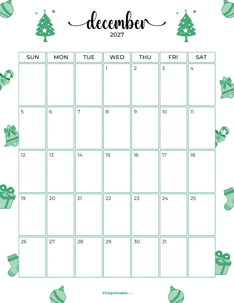 December Calendar 2027 Christmas Template 09