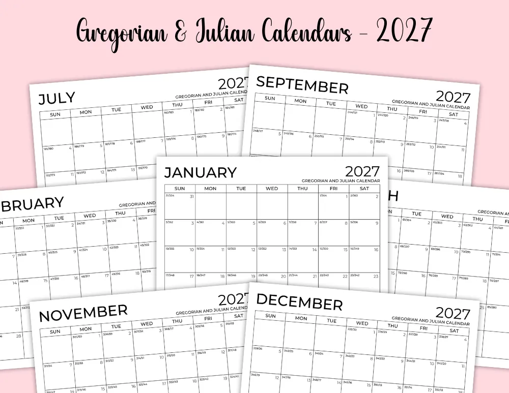 Free Printable 2027 Gregorian and Julian Calendar