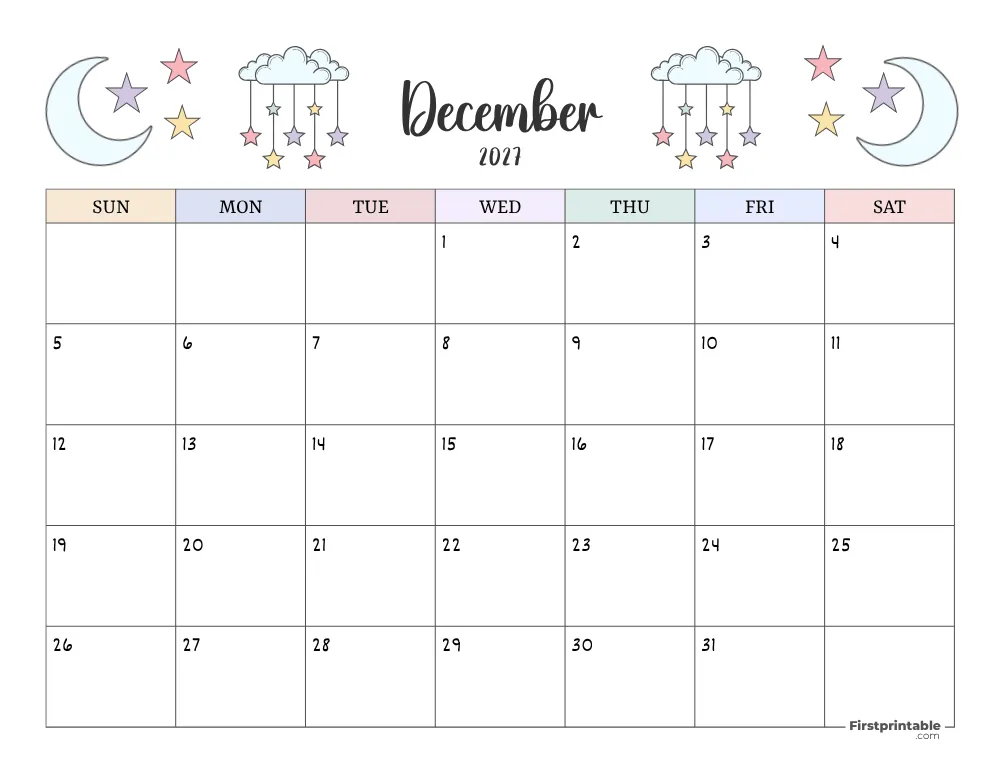 Printable December Calendar 2027 Template 14