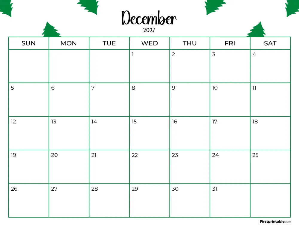 Printable December Calendar 2027 Template 17