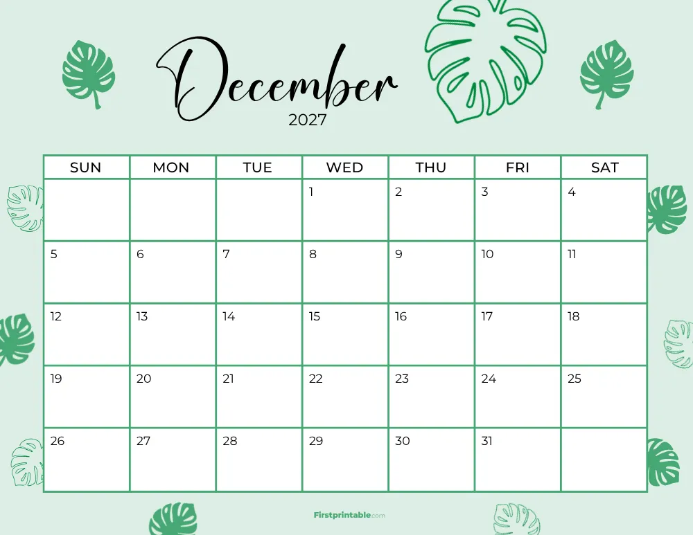 Printable December Calendar 2027 Template 19