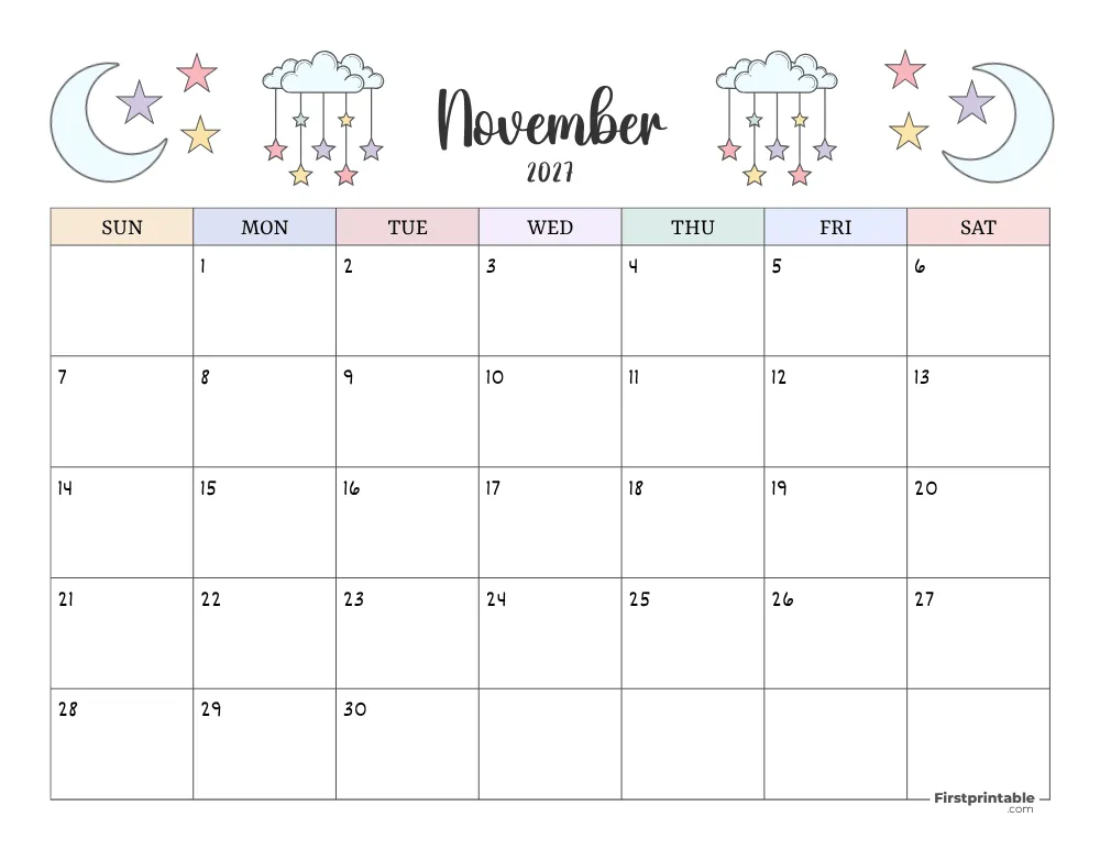 Printable November Calendar 2027 Template 14