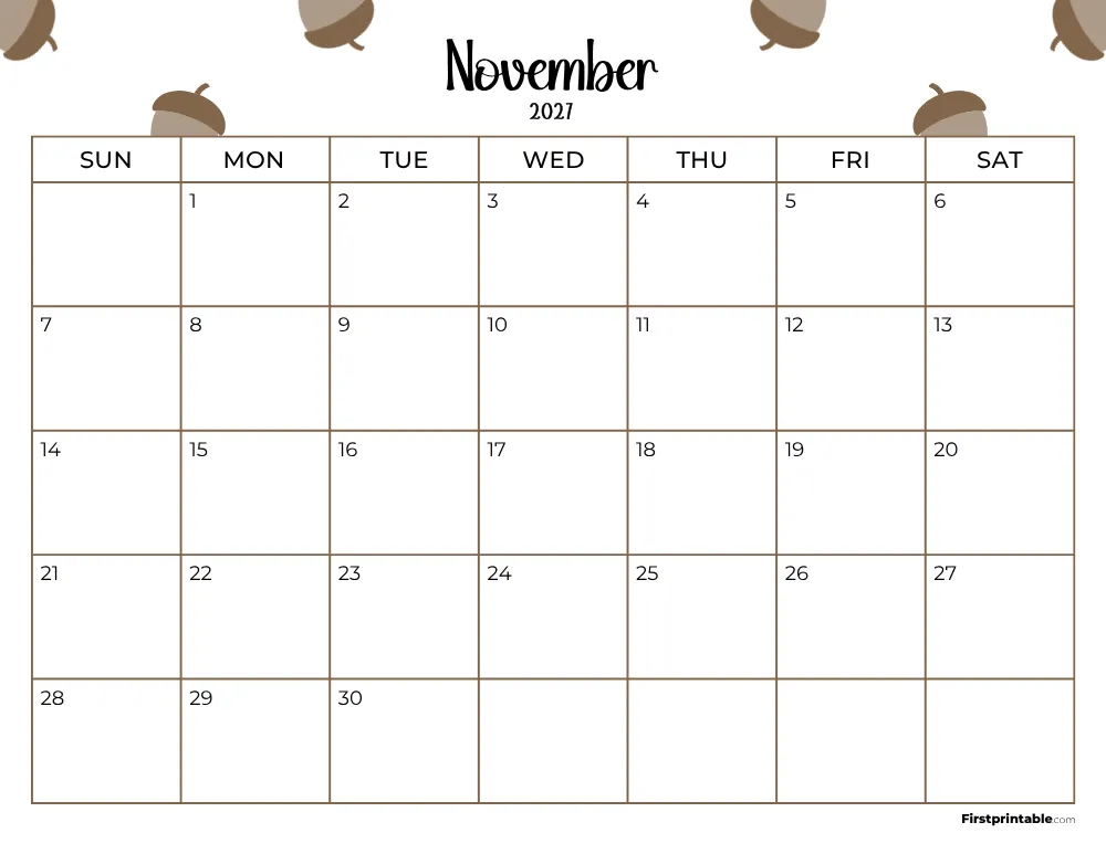 Printable November Calendar 2027 Template 17