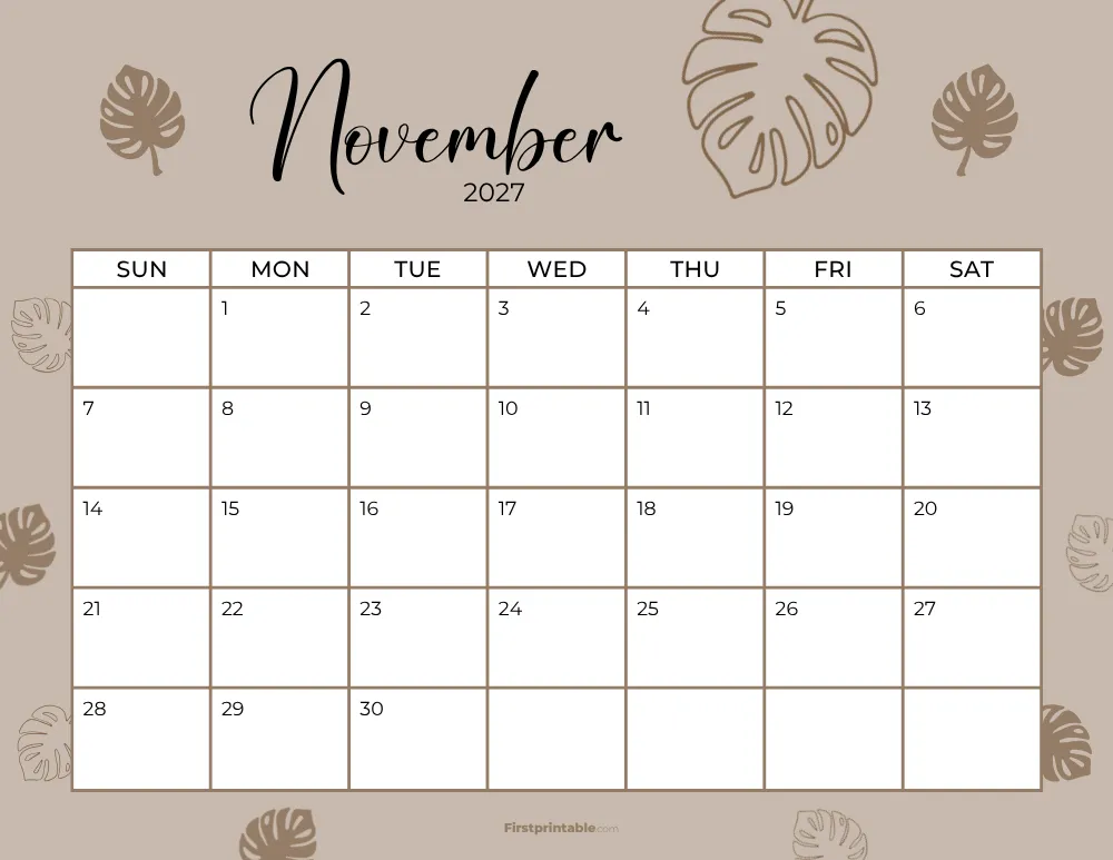 Printable November Calendar 2027 Template 19