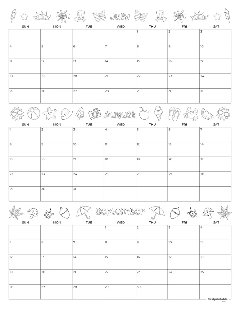 Printable Quarterly Calendar 2027 Q3 - Template 11