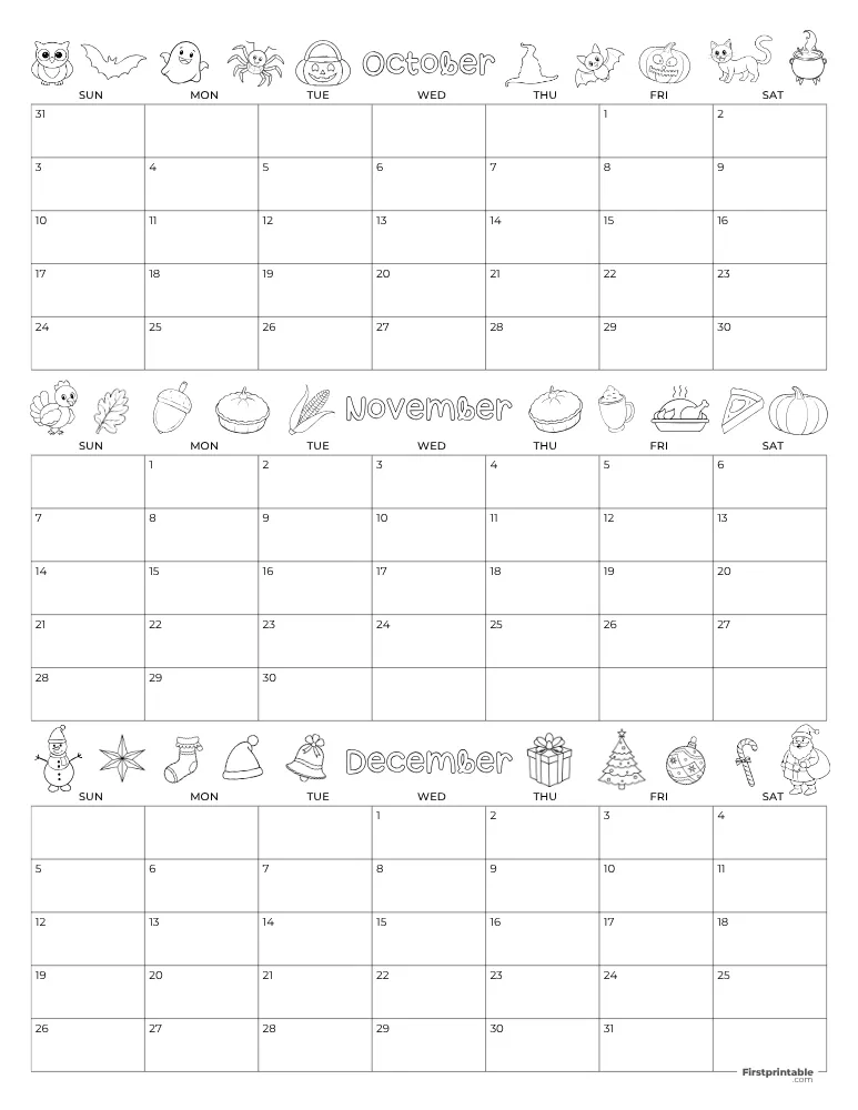Printable Quarterly Calendar 2027 Q4 - Template 11