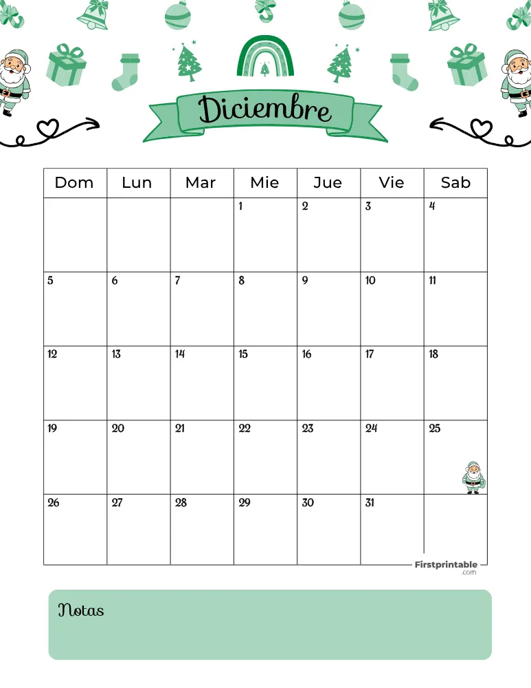 Spanish December Calendar 2027 Christmas Template 28