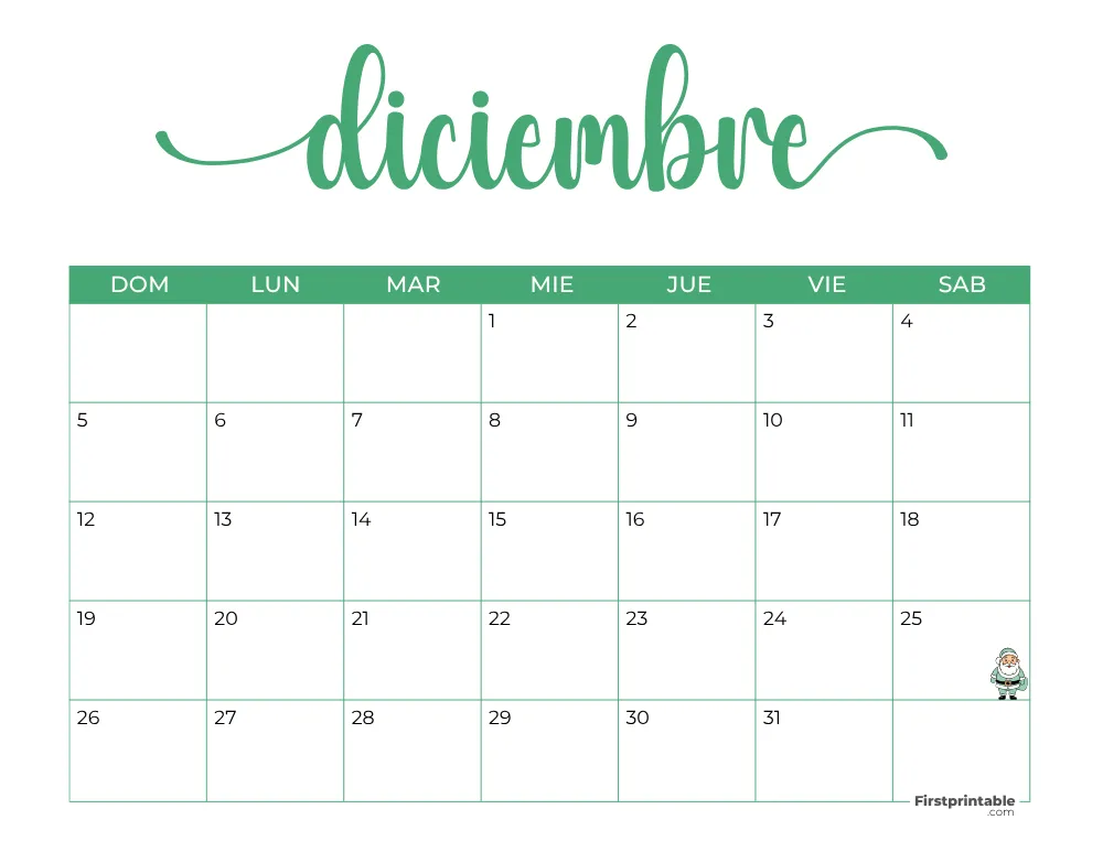 Spanish Printable December Calendar 2027 Template 38