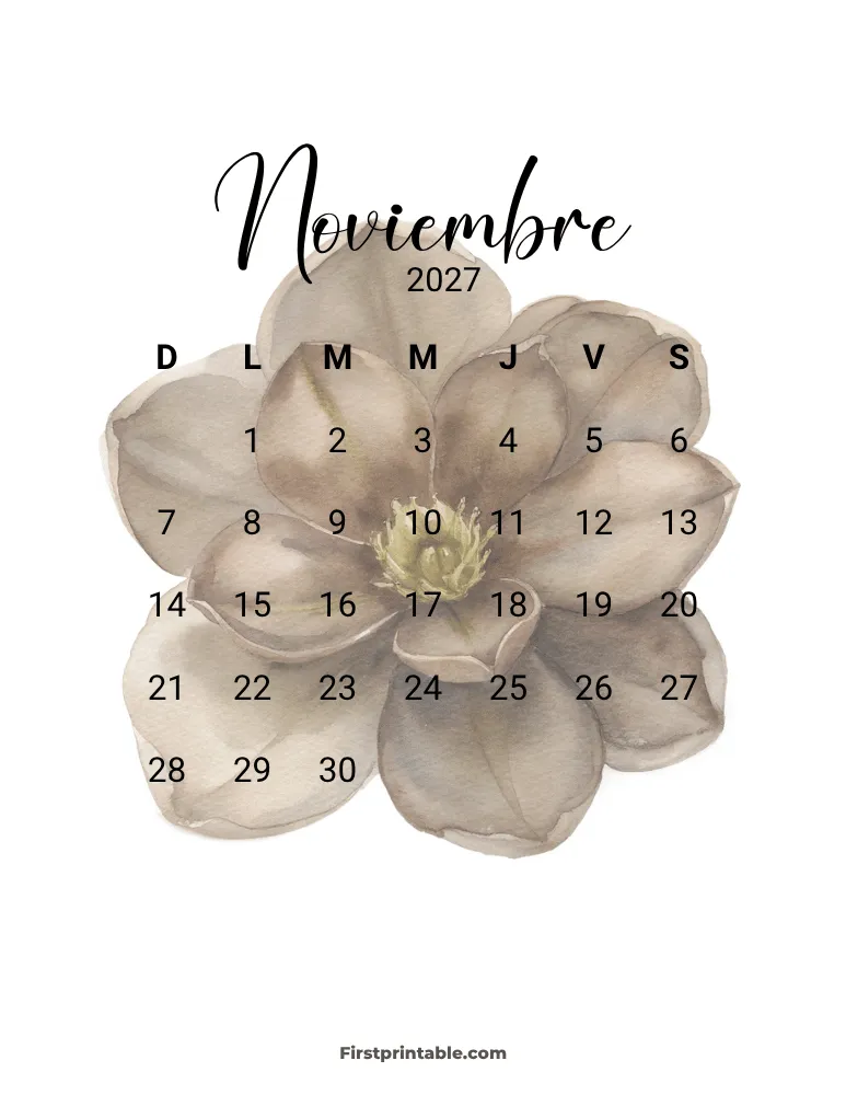 Spanish Printable November Calendar 2027 Template 27