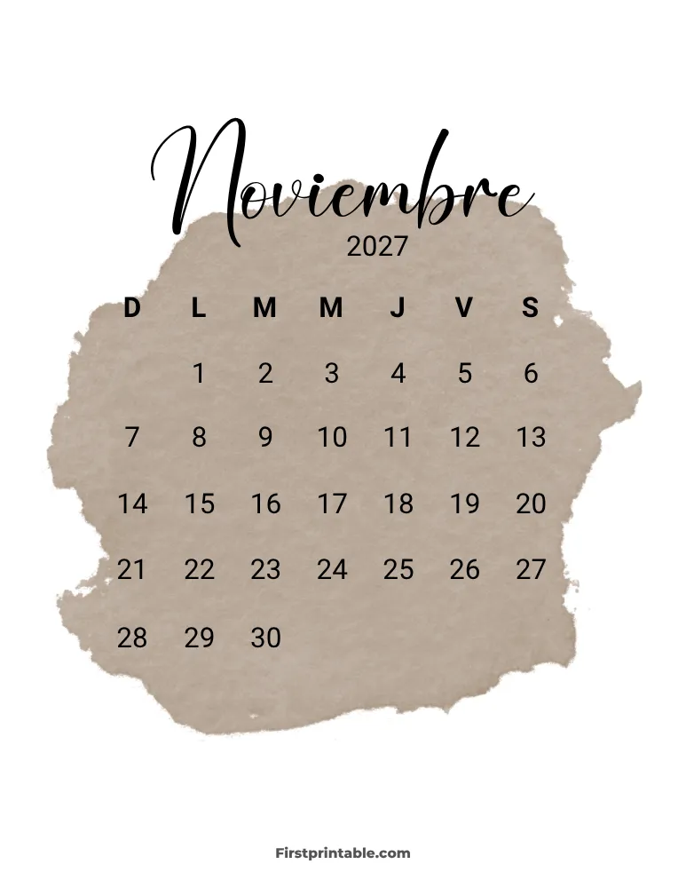 Spanish Printable November Calendar 2027 Template 30