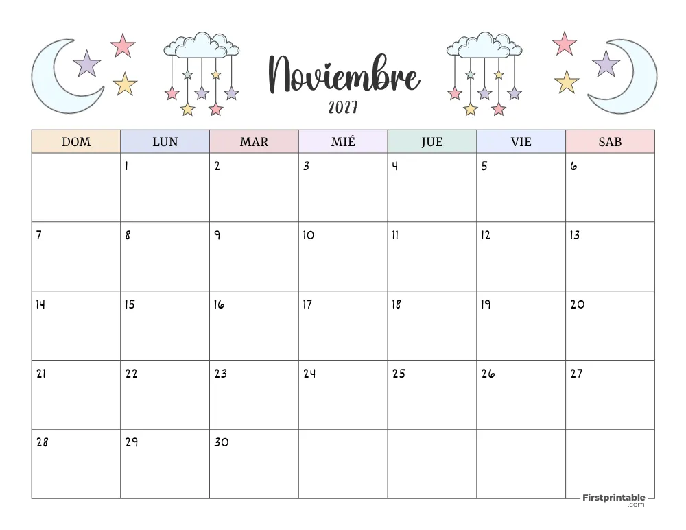 Spanish Printable November Calendar 2027 Template 41