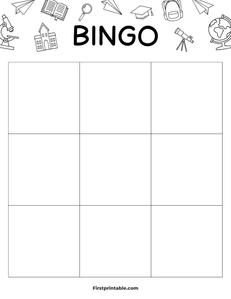 Back to School Blank Bingo Card 01 - 3x3 